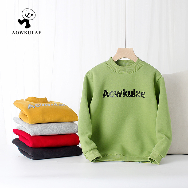 Autumn and Winter Korean Style New Children's Clothing Boys' Fleece Sweatshirts, Medium and Large Children's Thickeneded Warm Turtleneck Children's Sweatshirts Wholesale