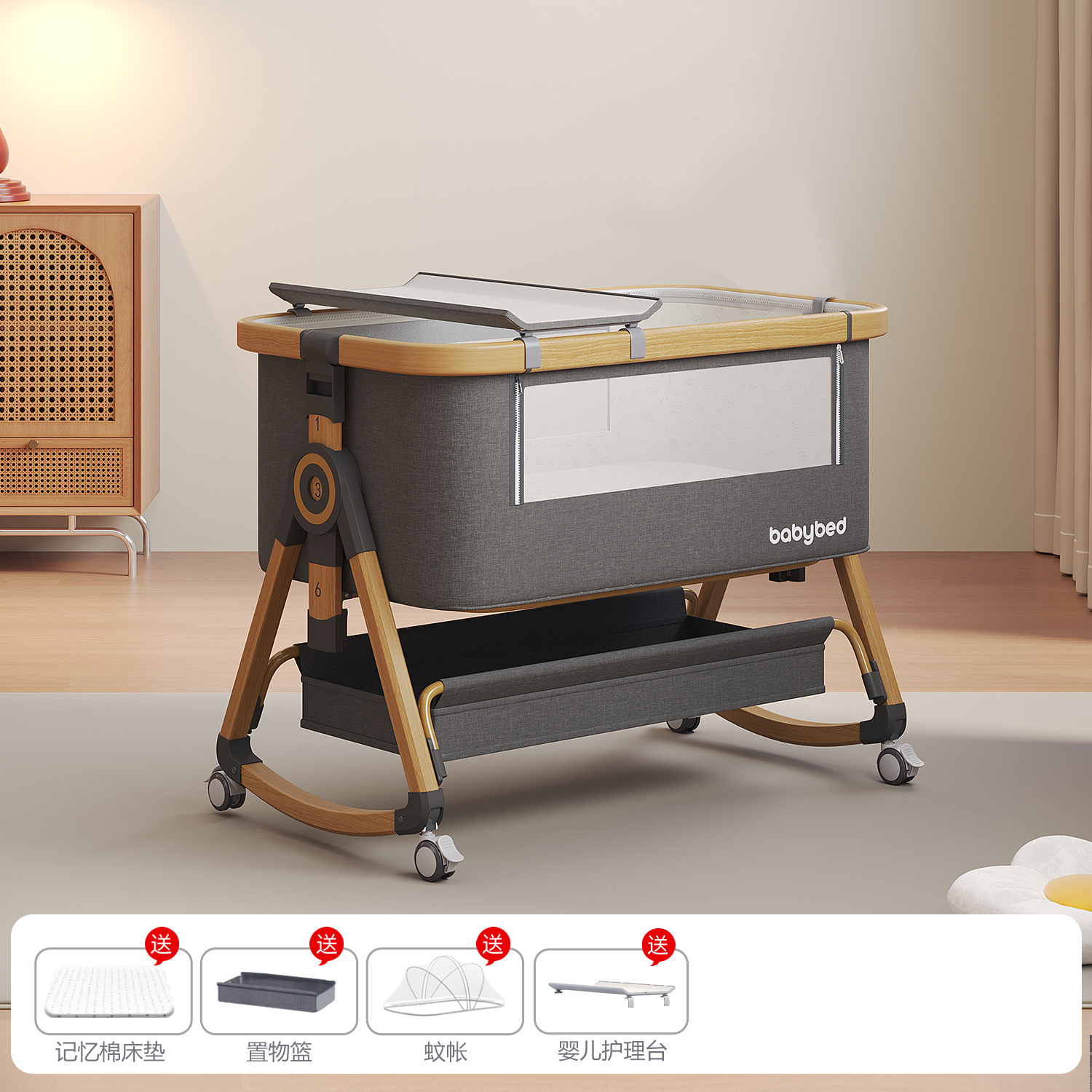 Cama de bebé Cama de cuna móvil Cama multifuncional portátil Cama multifuncional plegable BB Cama de empalme para recién nacidos image 14