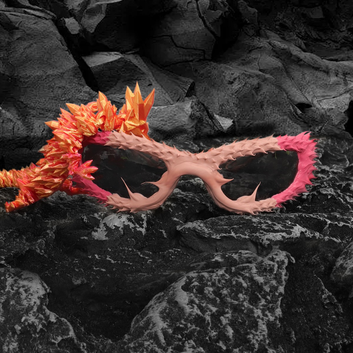 Yumomo Independent Avant-garde Pioneer Dropping Glue Sunglasses Dark And Small Goth [King Snake Series]]