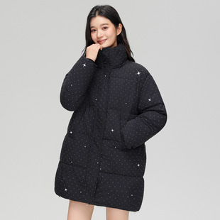 Winter 2025 Women's Mid-Length Cotton Coat, Versatile and Fashionable Korean Style Stand-Up Collar Cotton Jacket, Women's Thick Warm and Loose Style