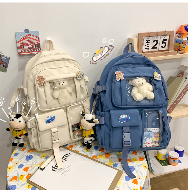 637g Weight Polyester Lining Material Zipper Closure Type School Occasion Nylon Material Solid Color Pattern Women'S Gender Square Shape White, Pink, Green, Blue, Black Color Large Size Wholesale Large Capacity Bear Backpack Nihaojewelry 30