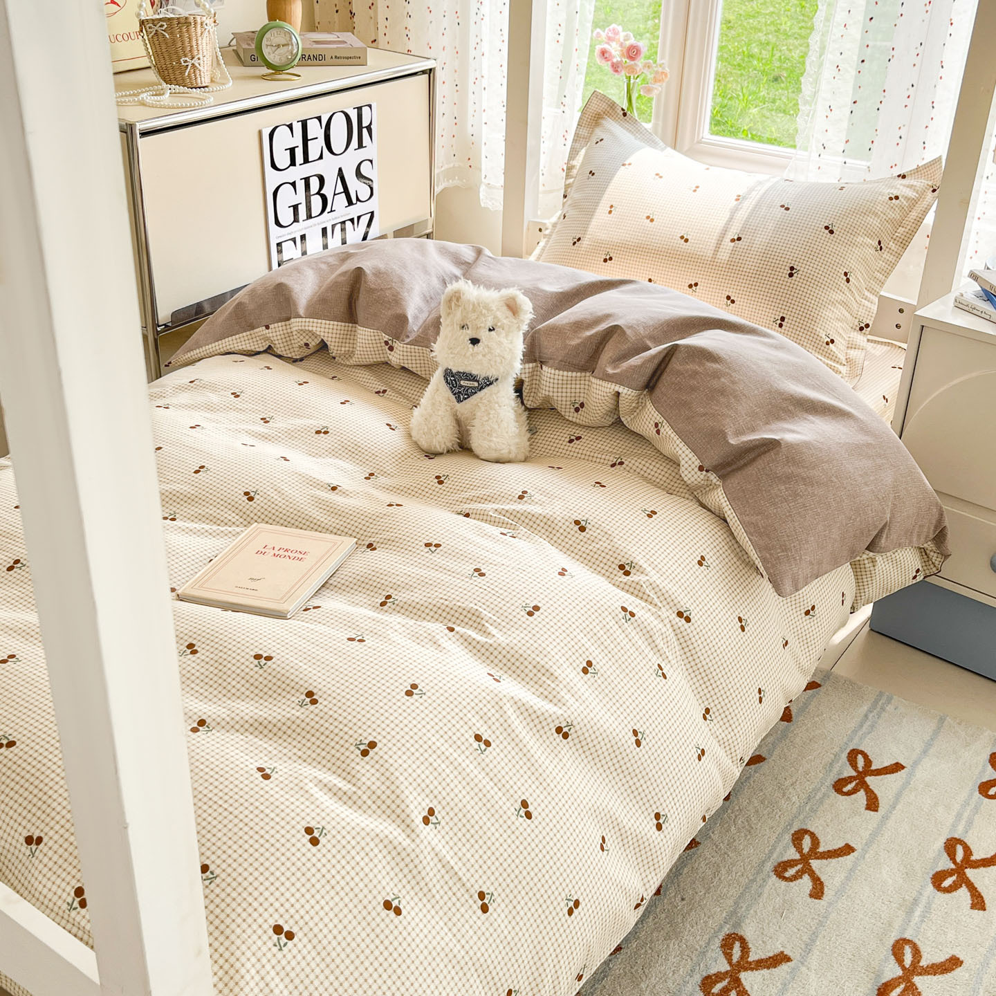 Dormitorio universitario traje de tres piezas de algodón puro 2025 nueva sábana individual de dibujos animados edredón sábana ropa de cama