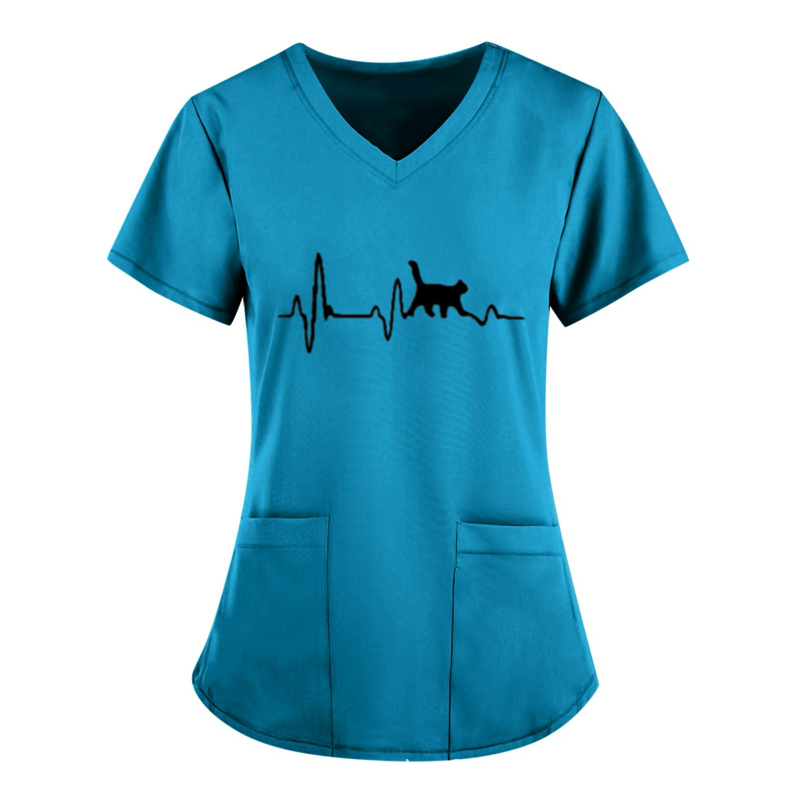 2024 Cross-border Trade 3D Simple Animal ECG Printing Short-sleeved V-neck Casual New Nursing Clothes