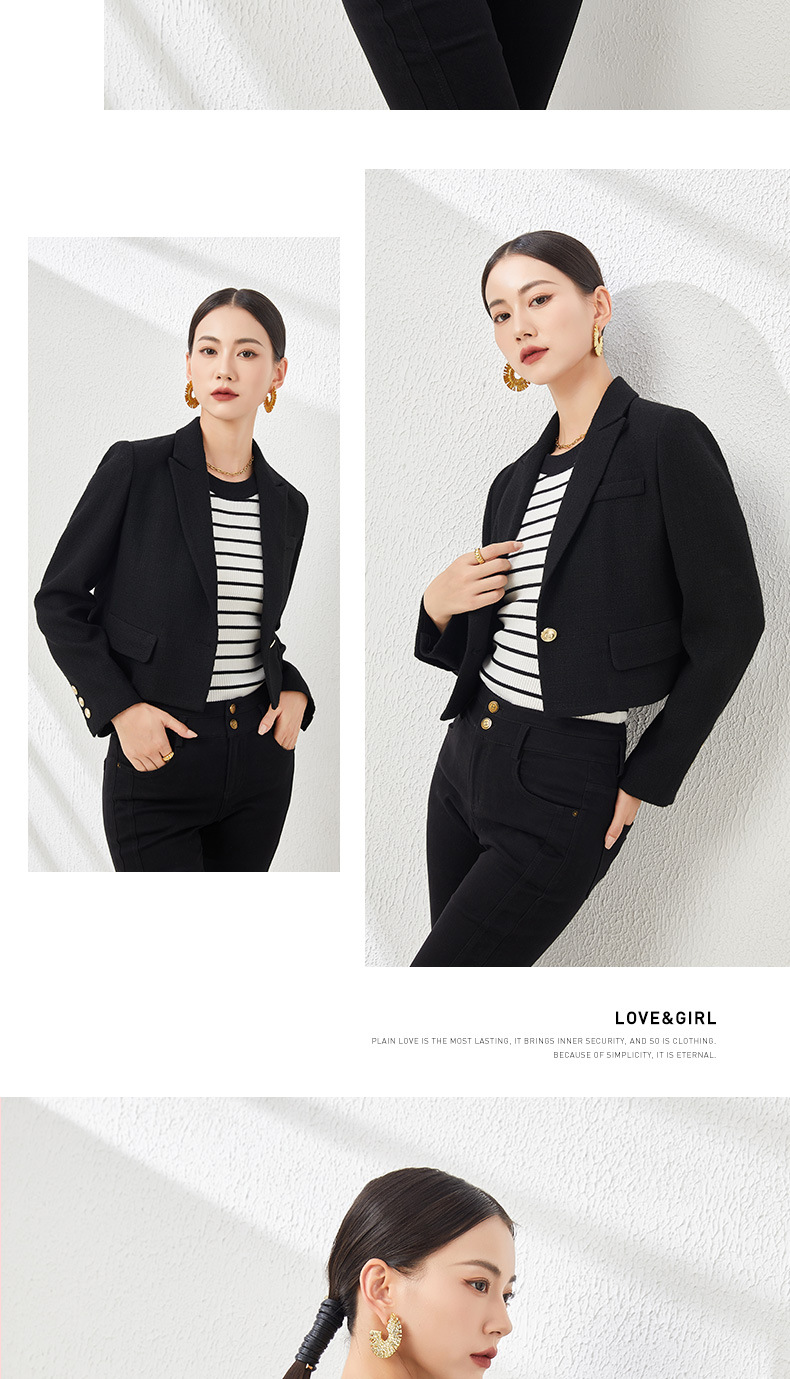 Áo blazer len ngắn nữ thiết kế độc đáo, phong cách mùa thu — Màu be chi tiết 19