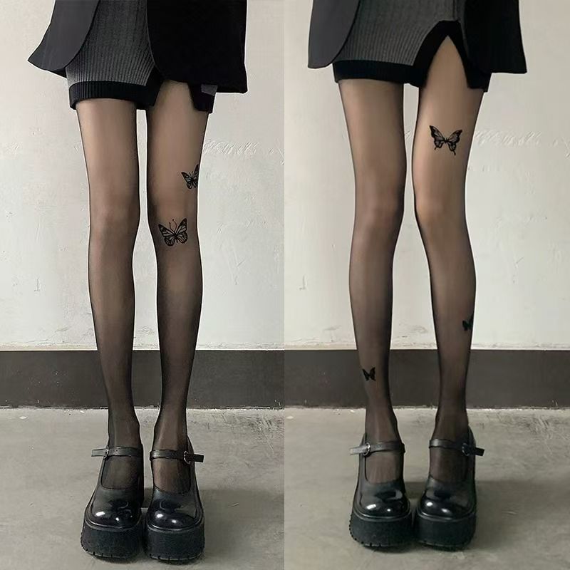 Butterfly Stockings, Sexy Abstinence Style, Black Silk, Personalized Printing, Nightclub Style Velvet, Any Cut 0D Ultra-Thin Stockings