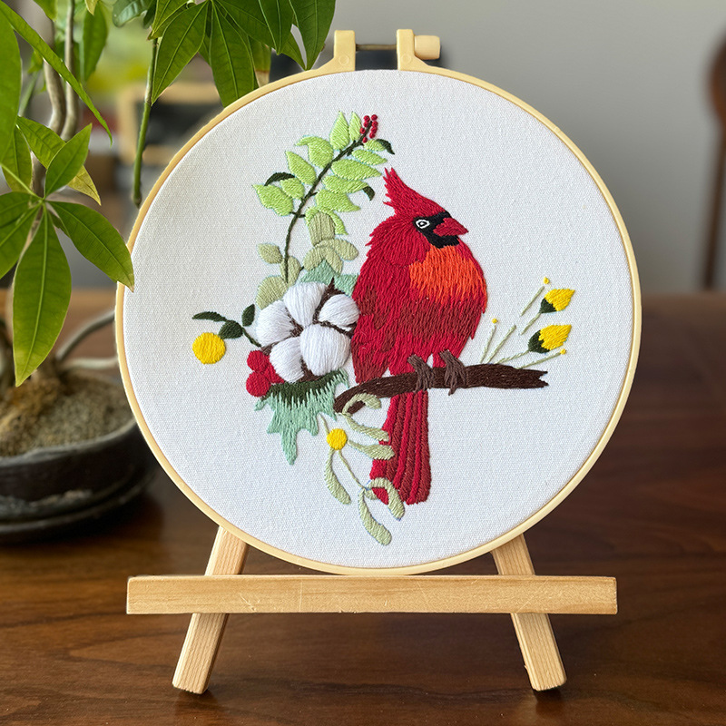 Lu bordado cardenales cuadros colgantes paquete de material de bricolaje bordado a mano flores tridimensionales pájaro animal tela tela punto de cruz pintura pequeña