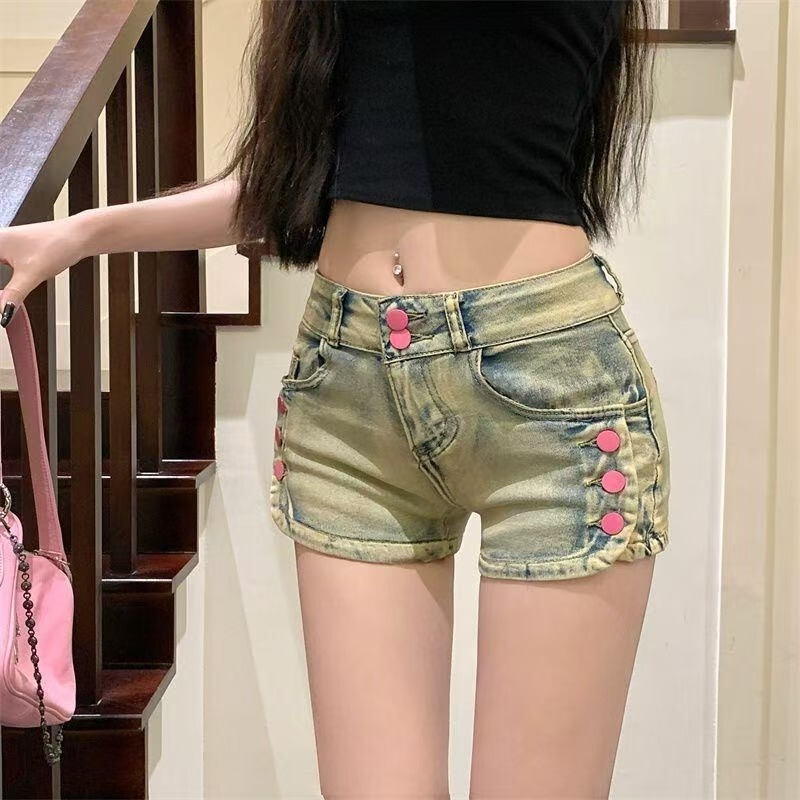 Summer Elastic Tight Low-Waist Slimming Hip-Hugging Hot Pants American Retro Hot Girl Design Denim Super Shorts for Women