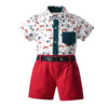 Summer sleeves for boys, set, transport, red shirt, mini-skirt, shorts, trousers, season 2021, with short sleeve, 3 piece set