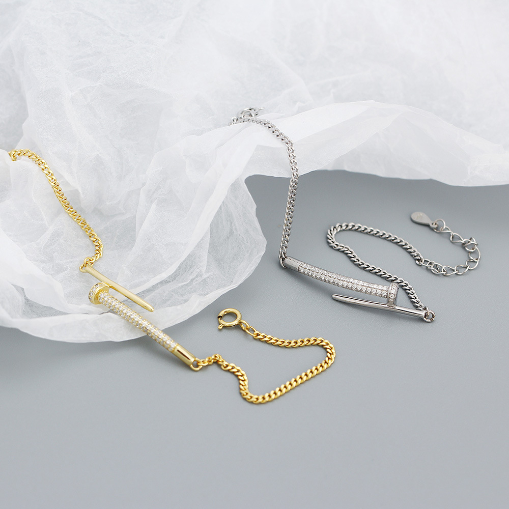 Fashion Geometric Silver Bracelets Inlay Rhinestones 925 Silver Bracelets