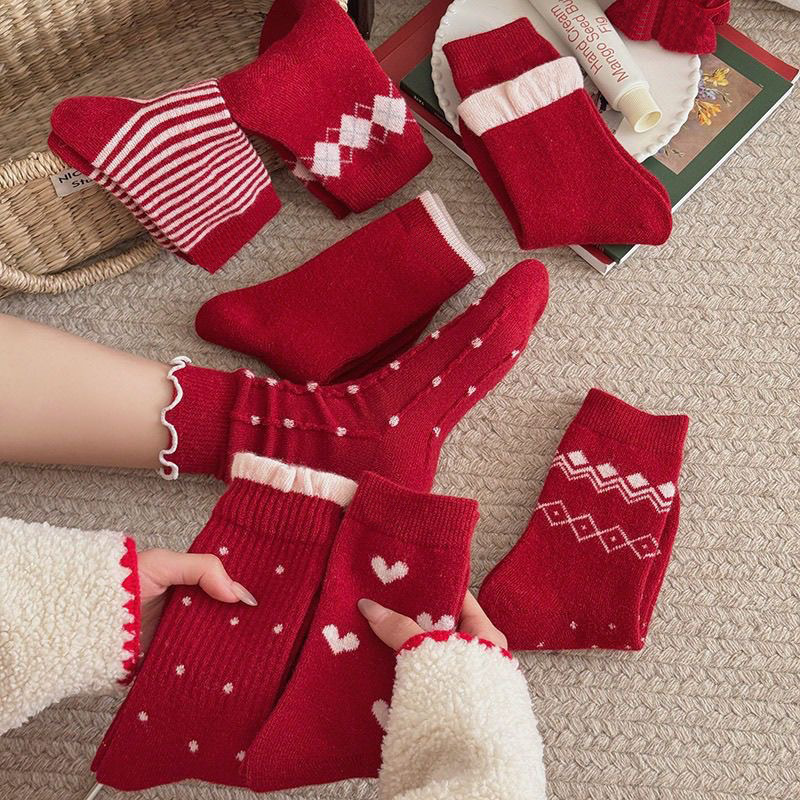 New Year Socks, Red Socks, Festive Holiday Socks, Zodiac Year Plaid Cotton Socks, Trendy Socks, Festive Mid-Calf Socks, Autumn and Winter New Year Socks, Red Socks, Festive Holiday Socks, Zodiac Year Plaid Cotton Socks, Trendy Socks, Festive Mid-Calf Socks, Autumn and Winter