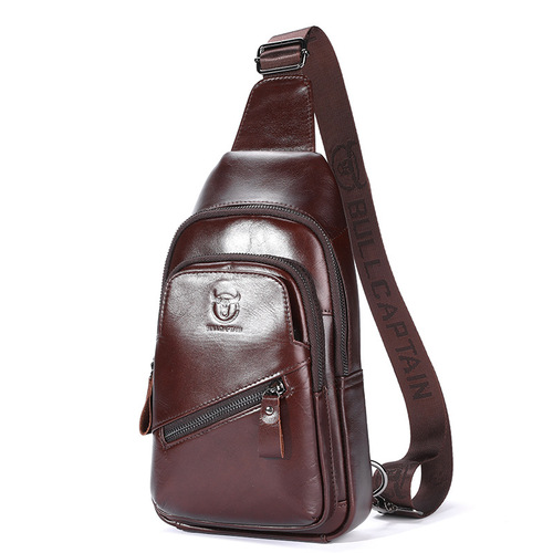 Captain Niu Large Capacity Genuine Leather Men's One Shoulder Crossbody Chest Bag Soft First Layer Cowhide Retro Double Layer Card Charging Waist Bag