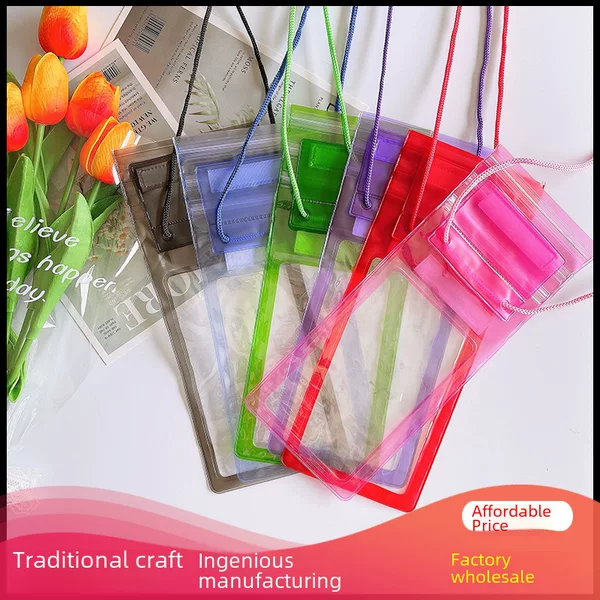 Factory wholesale PVC Velcro tri-fold mobile phone waterproof bag outdoor lanyard transparent folding swimming sleeve for foreign trade