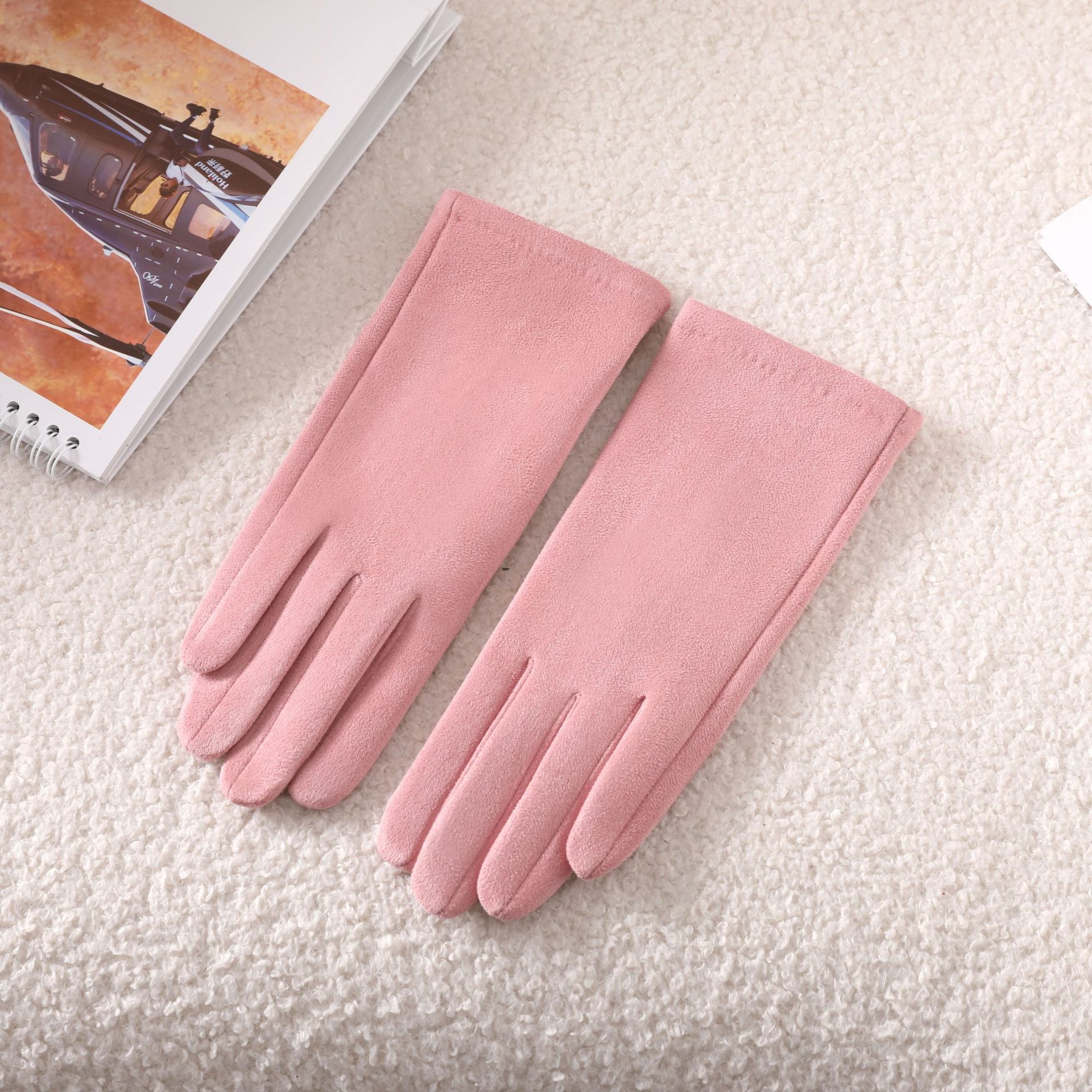 Japón y Corea del Sur simple viento sólido guantes de terciopelo de gamuz al aire libre calentamiento ciclismo a prueba de viento pantalla táctil guantes al por mayor