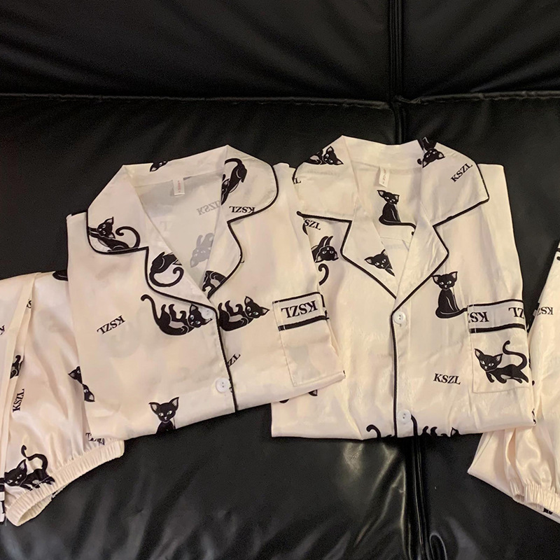 Los pijamas de primavera y otoño usan un hombre y una mujer Pantalones de manga larga de seda de hielo 2024 nuevas rayas más tamaño ropa para el hogar verano