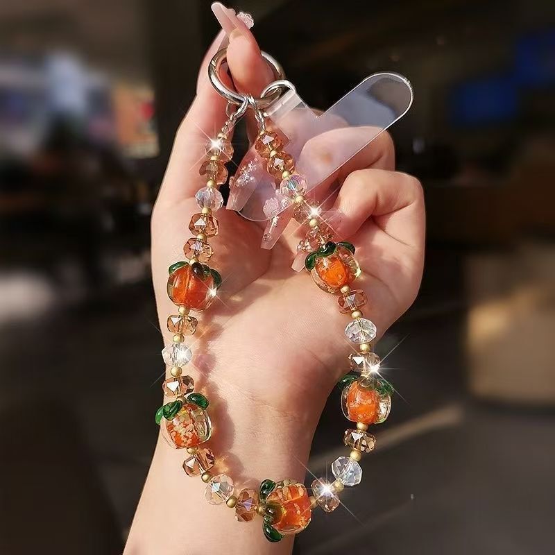 New Crystal Bead String Persimmon Mobile Phone Hanging Chain Creative Car Key Chain Fashion Internet Celebrity Bag Decoration Wholesale