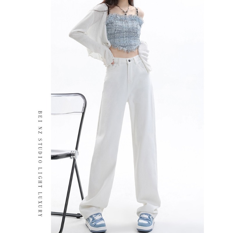 2026 여성 화이트 하이웨스트 와이드 스트레이트 데님 팬츠 키작녀 긴바지