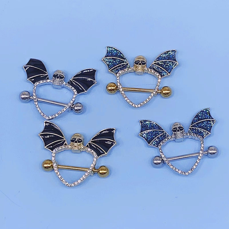 Holiday, Street Occasion Alloy Material Streetwear Bat Skull Alloy Plating Inlay Zircon Nipple Ring