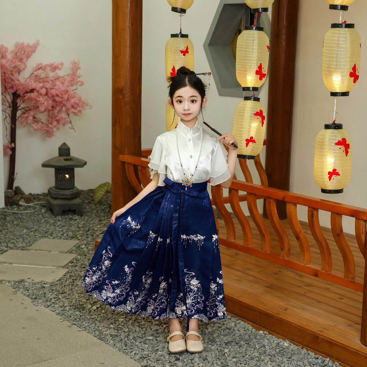 Falda de cara de caballo para niñas Hanfu Net Red Spring Nuevo estilo Vestido Tang para niños de mediana edad Princesa Estilo antiguo Estilo occidental Estilo chino