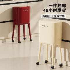 軽量高級ゴミ箱、家庭用、見栄えが良く、腰をかがめない、キッチン、リビングルーム、大容量、隙間押し、蓋付き、車輪付きゴミ箱
