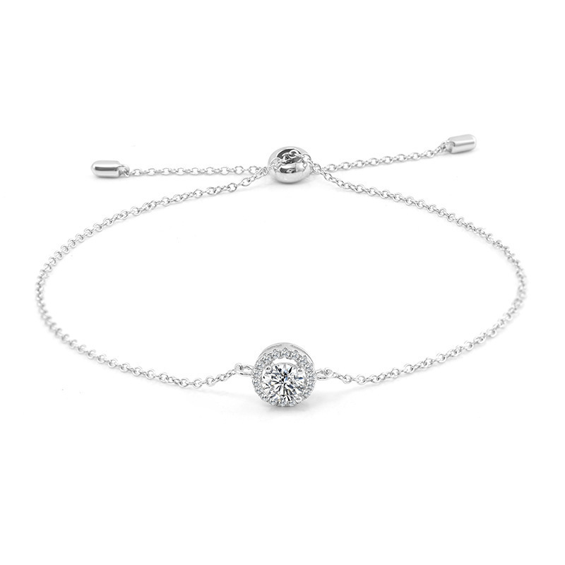 New S925 Silver Moissanite Round Bracelet, Micro-Inlaid Round Moissanite, Electroplated K White Gold Bracelet for Women