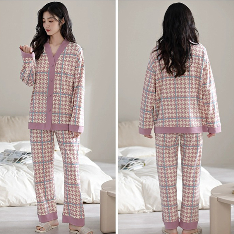 Pigiama blu ghiaccio per donna in primavera e autunno, pigiama in seta ghiaccio con pantaloni a maniche lunghe, nuovo set per la casa in seta_voghion.com