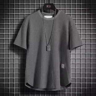 Summer short-sleeved T-shirt men's loose simple waffle half-sleeved shirt trendy versatile casual T-shirt manufacturers