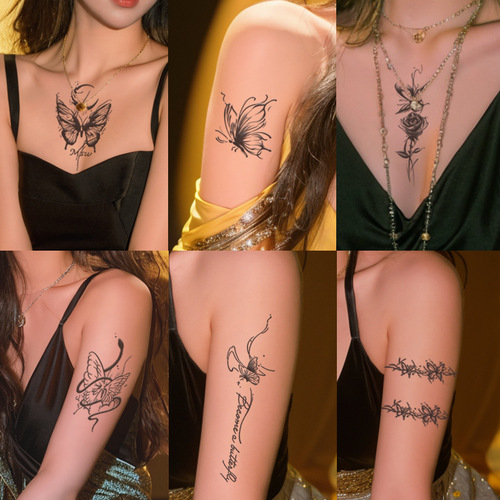 High-end floral herbal tattoo sticker waterproof for women, long-lasting simulation tattoo, non-reflective semi-permanent, arm, clavicle