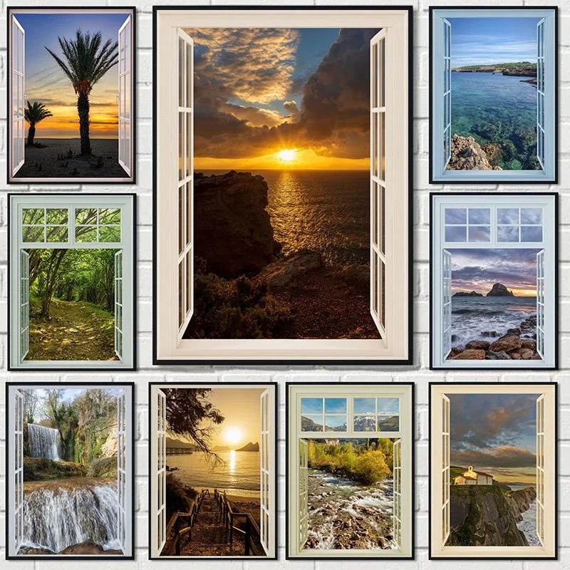 Window outdoor sunset beach seascape poster factory wholesale to print frameless foreign trade warehouse supply Xiyin