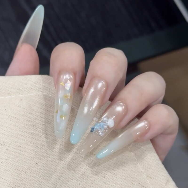 Beach Mambo--Xiaohongshu Simple Spring/Summer Nail Art Purely Handmade Whitening Gentle Wearable Nail Art Finished Product Exquisite for the Beach Beach Mambo--Xiaohongshu Simple Spring/Summer Nail Art Purely Handmade Whitening Gentle Wearable Nail Art Finished Product Exquisite for the Beach
