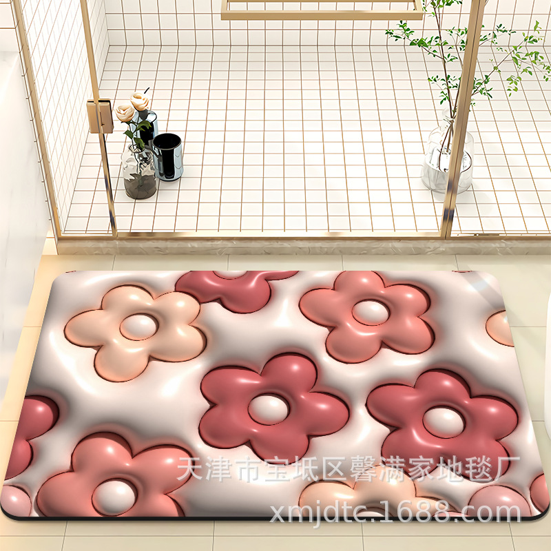 Diseño original 3D visión baño puerta antideslizante absorbente de secado rápido resistente al desgaste estera del pie simple pequeña flor absorbente