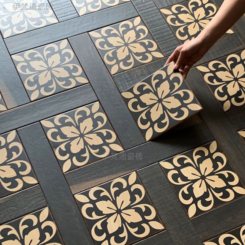 Vintage black wood grain tiles for bathroom, balcony, entryway, dining room, bathroom, kitchen, and shop flooring Vintage black wood grain tiles for bathroom, balcony, entryway, dining room, bathroom, kitchen, and shop flooring