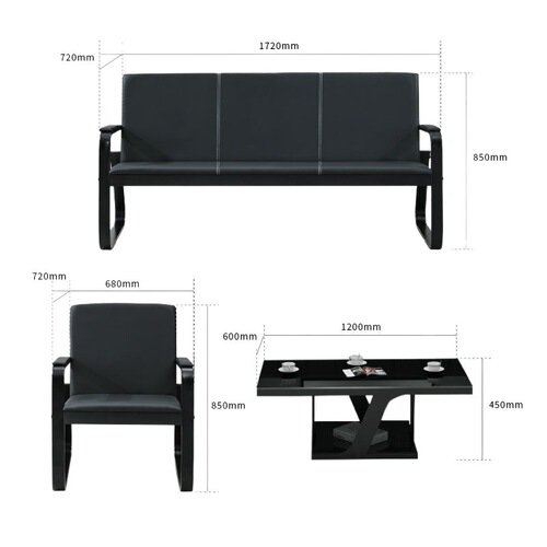 3x Office Sofa Coffee Table Set, Simple Modern Reception Room, Guest Room, Three-Person Iron Wire Business Office Furniture