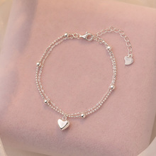 乾佳S925纯银爱心双层手链甜美气质简约百搭可爱清新韩系手饰代发