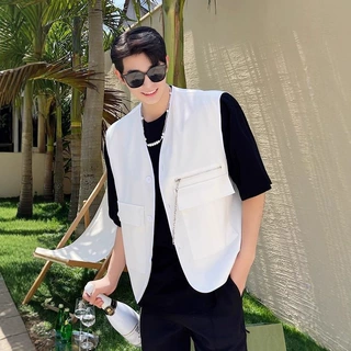 韩国ins马甲背心男士韩版潮流帅气时尚坎肩无袖外套宽松外搭上衣