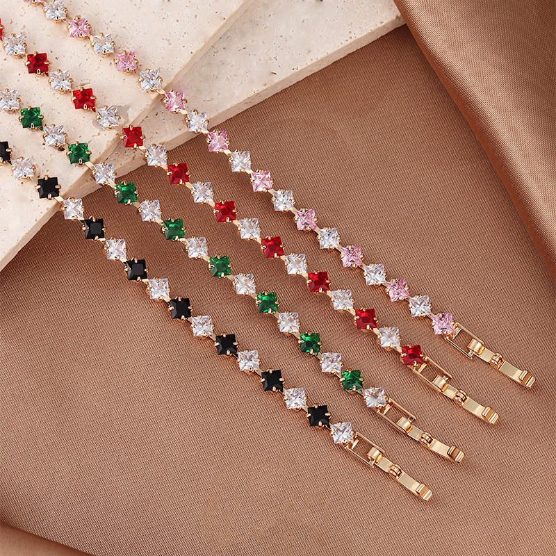 Cross-Border Supply of Colorful Zircon Square Diamond Tennis Bracelets, Available in Multiple Colors, Fully Encrusted with Zircon, Light Luxury Commuter Bracelets Cross-Border Supply of Colorful Zircon Square Diamond Tennis Bracelets, Available in Multiple Colors, Fully Encrusted with Zircon, Light Luxury Commuter Bracelets