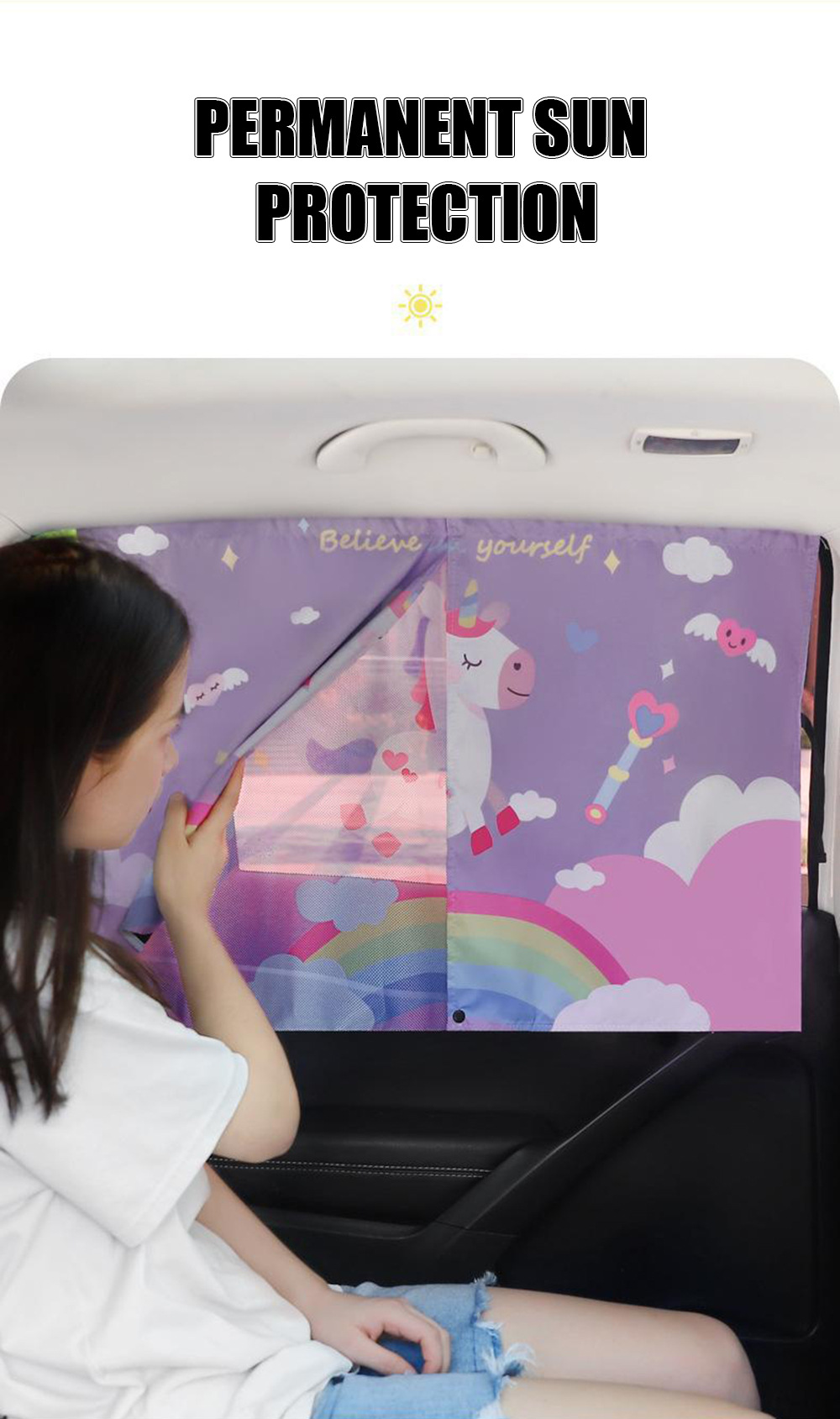 Magnetic suction car sunshade cartoon car curtain car side window shade baby sun protection and heat insulation sunshade