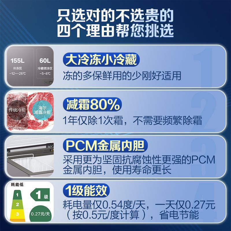 海尔双温冰柜家用冷藏冷冻两用 双温双箱能效双开门215