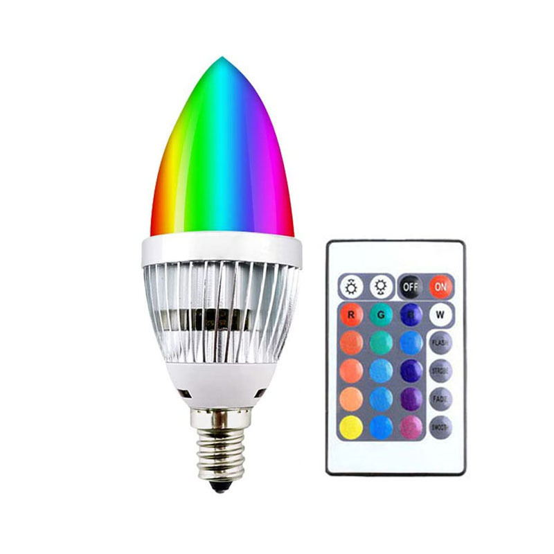 FUENTE fabricante RGBW E12 E14 3W LED luz de la vela control remoto bolsa de plástico de aluminio colorido atmósfera C37 señaló burbuja