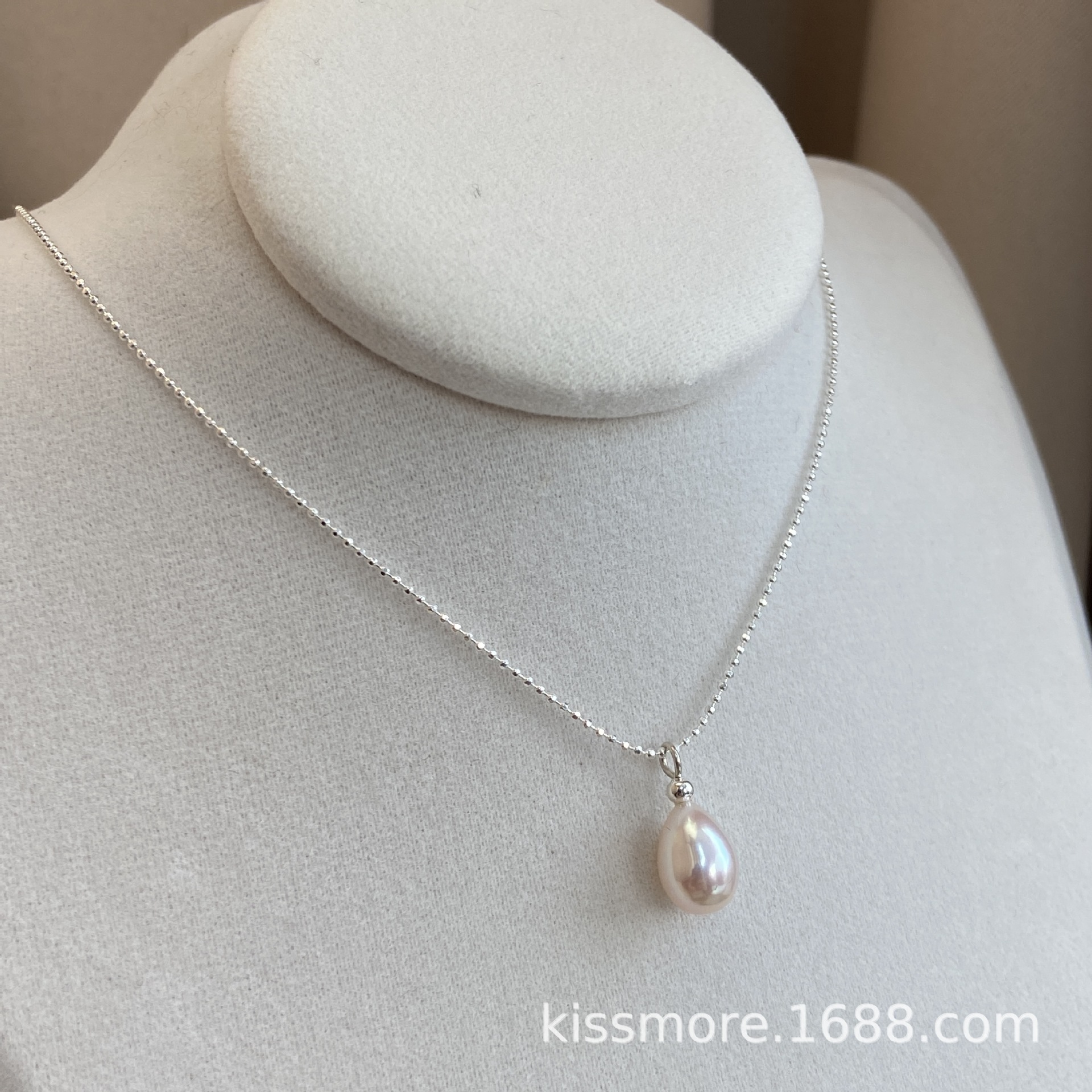 水滴形单颗珍珠纯银闪豆项链11.jpg