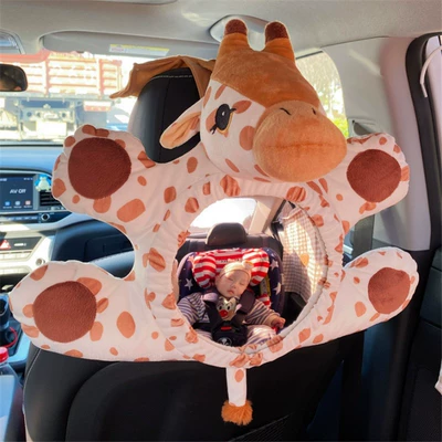 Children's safety seat rearview mirror car baby Observation Mirror car hanging cartoon fully surrounded pendant car reflector (Large field of view rear view auxiliary mirror) - cartoon-giraffe-observation-mirror