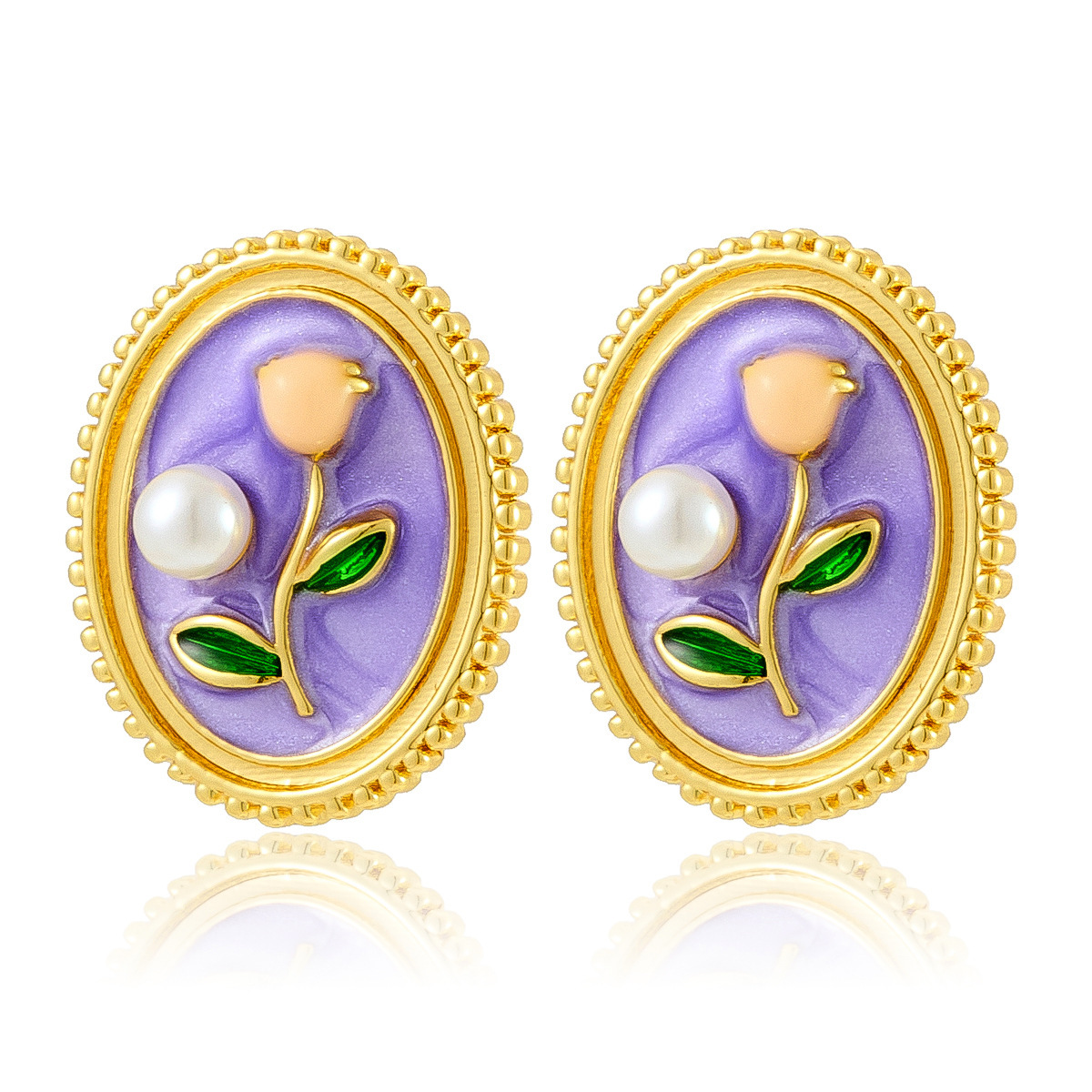 Nuevo diseño de nicho chino Pendientes de estilo de pintura al óleo flores de perlas Pendientes de esmalte pintado temperamento Pendientes dulces al por mayor