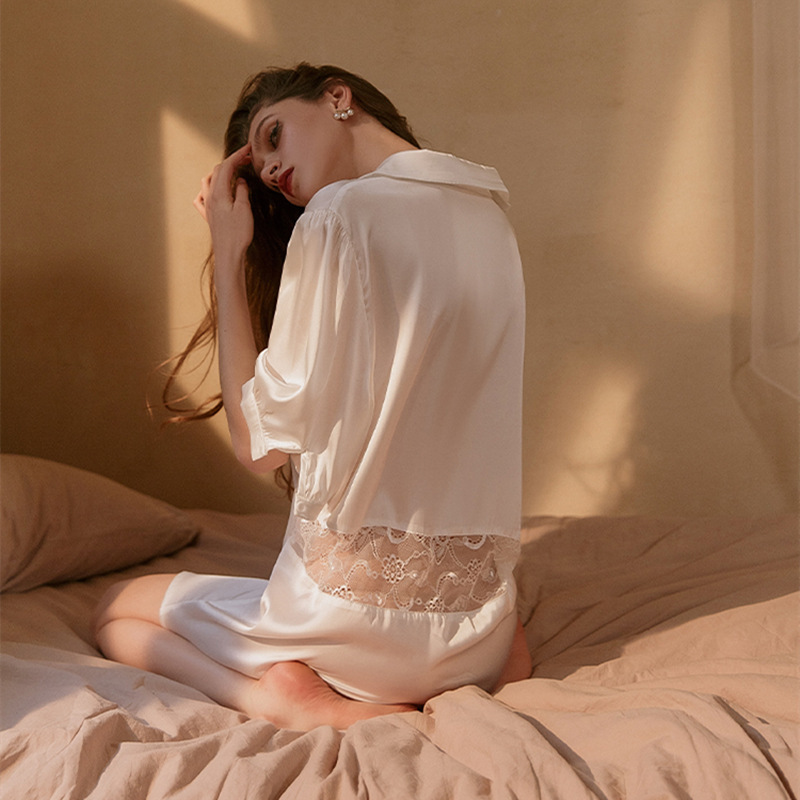 [Estilo novio] pijama sexy camisón camisa de las mujeres corte estilo de los hombres Camisa larga suelta versión grande desgaste del hogar