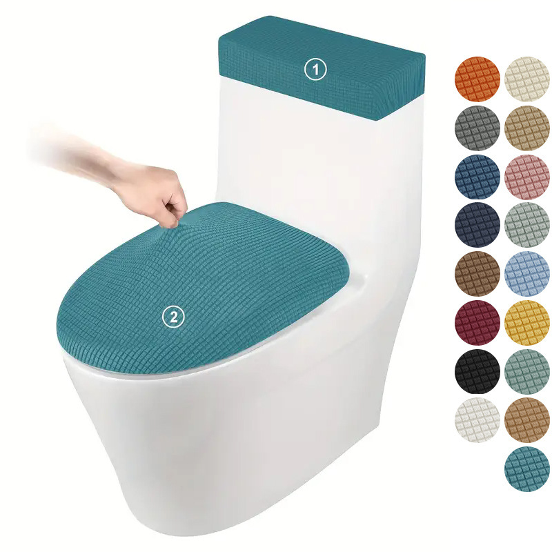 Verdickte Toilettensitzbezug aus Maisseide mit Jacquardmuster, Wassertankabdeckung, Hotel- und Hausbedarf, universelle elastische Toilettendeckelbezug