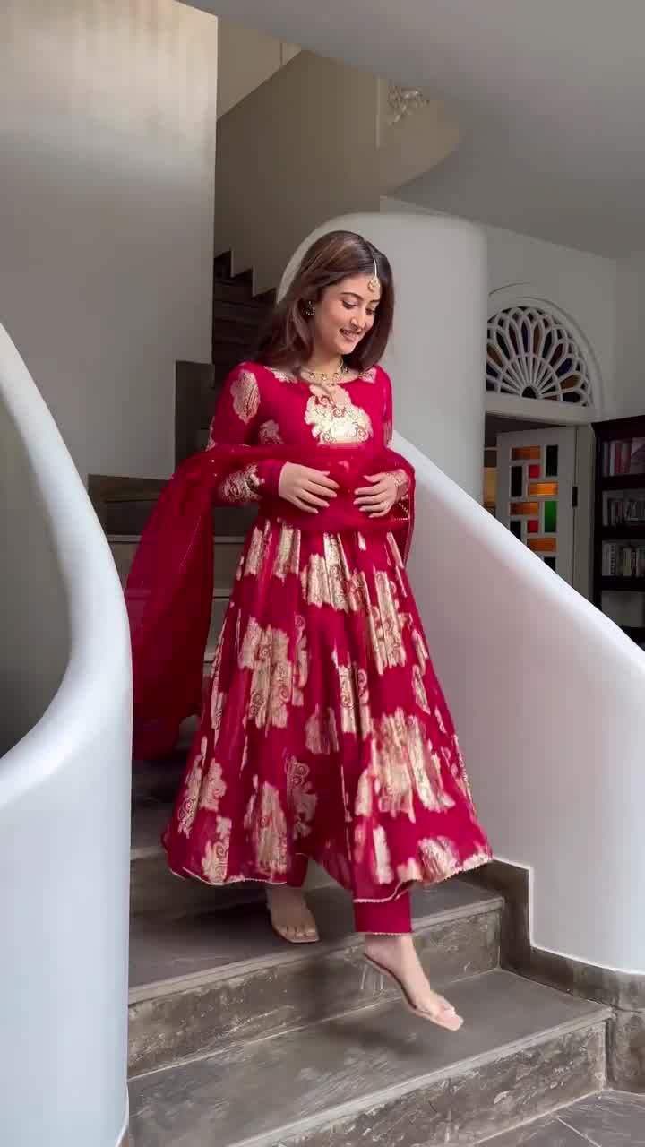 Women's Indian Ethnic Slim Dress - Elegant Long Floral Dress_voghion.com