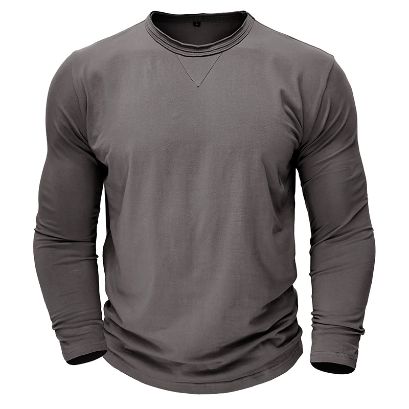 2024 otoño e invierno nuevo estilo de los hombres transfronterizos de manga larga camiseta de cuello redondo comercio exterior hombres de algodón puro camisa de fondo blusa de Amazon
