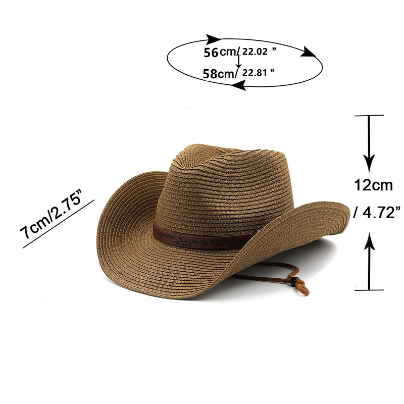 Unisex Cowboy Style Solid Color Wide Eaves Straw Hat display picture 1