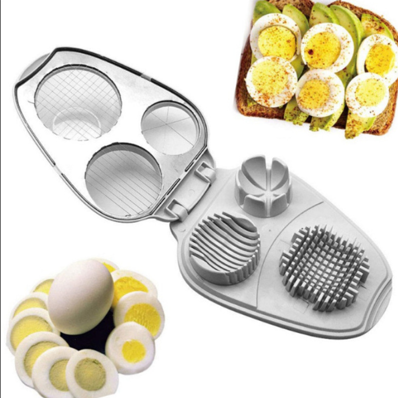 Cortador de huevos tres en uno, herramienta para cortar huevos, triturador manual, cortador de frutas, utensilio para cortar huevos, almacenamiento.