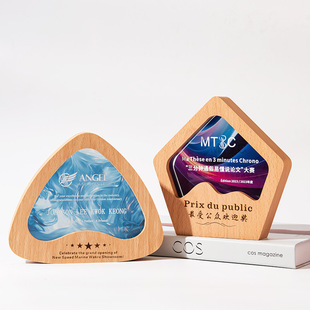 Solid Wood Pentagonal Beech Trophy Annual Outstanding Employee Sales Tube Honorary Commemorative Annual Meeting Award Trophy Wholesale