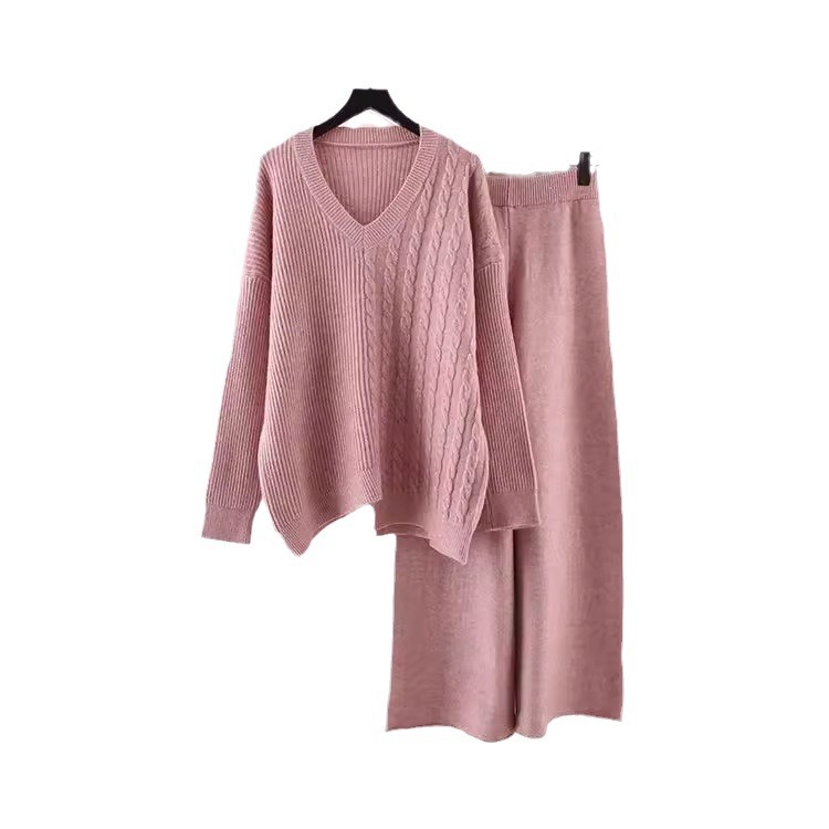 Women's Clothing pullover sweaters fashionable loose knit sweaters wide leg pants two piece suits for women_voghion.com