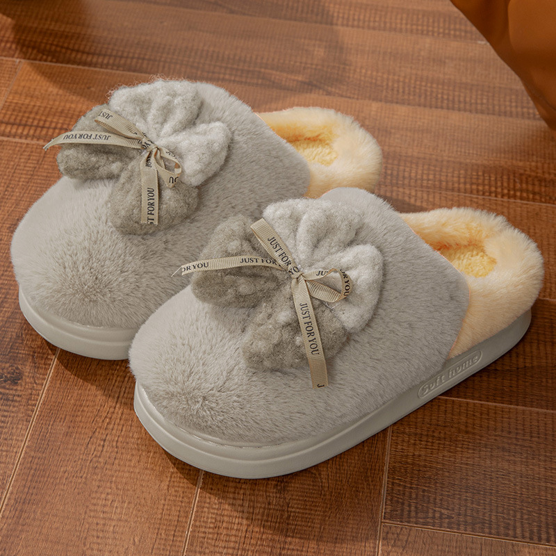 Pantuflas de algodón antideslizantes de suela gruesa, cálidas y acolchadas para mujer, con lazo de corazón femenino, para otoño e invierno 2024.